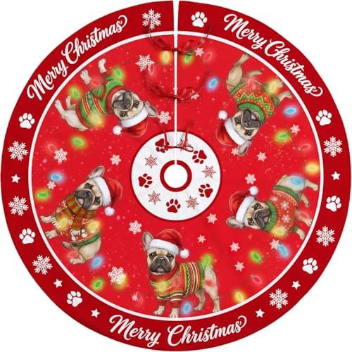 French Bulldog Christmas Tree Skirt 48 Inch for Indoor Outdoor Decorations