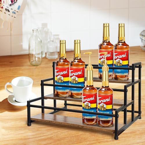 Klxuyuo 3-Tier Coffee Syrup Rack for 15 Bottles (750ml) –Sturdy Coffee Syrup Organizer for Bar, Kitchen, Café, Office - size: Large 3 tier
