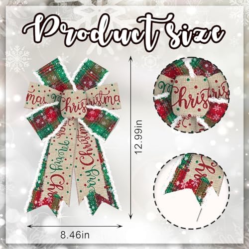 2PCS Merry Christmas Bow for Wreath, Burlap Red Green Plaid Wreath Bow for Christmas D??cor Winter Bow for Front Door Indoor Outdoor Wall Tree Topper Decoration Supplies Xmas Hanging Ornament
