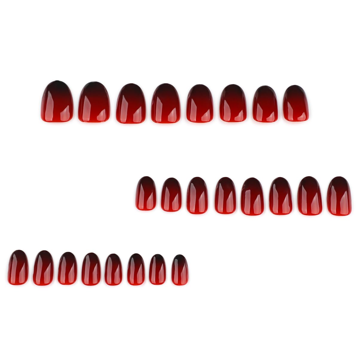 Red Black Ombre Press on Nails Short Oval Fake Nails Gothic False Nails Full Cover Glossy Acrylic Nails for Women 24PCS