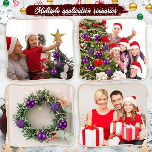RoundFunny 25 Pcs Mini Christmas Balls Ornaments Set 2.36 Inch Christmas Day Ball Topper Star Tree Hanging Ornaments for Party Decoration(Purple)