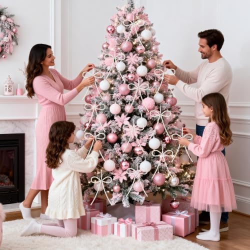 24 Pcs White Pearl Bow Ornaments for Christmas Tree Toppers Decor