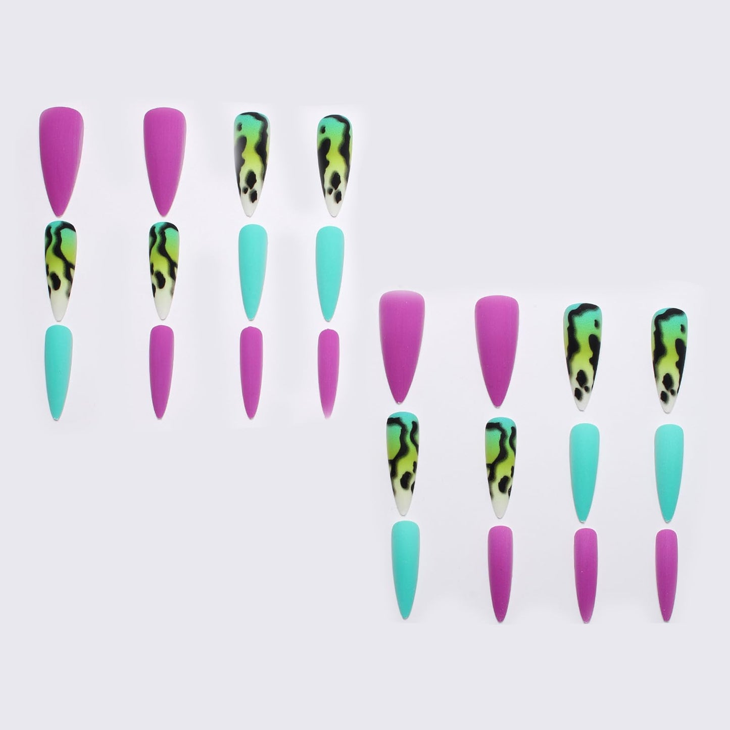 IMSOHOT Press on Nails Long Stiletto Fake Nails Purple Green Ombre Acrylic False Nails Matte Full Cover Glue on Nails