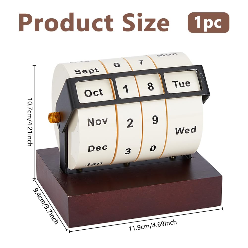 DICOSMETIC Wooden Rotating Perpetual Calendar Wood Creative Calendar Gift Month Week Day Date Display Desk Date Display for Home Office Decorations, 11.9x9.4x10.7cm