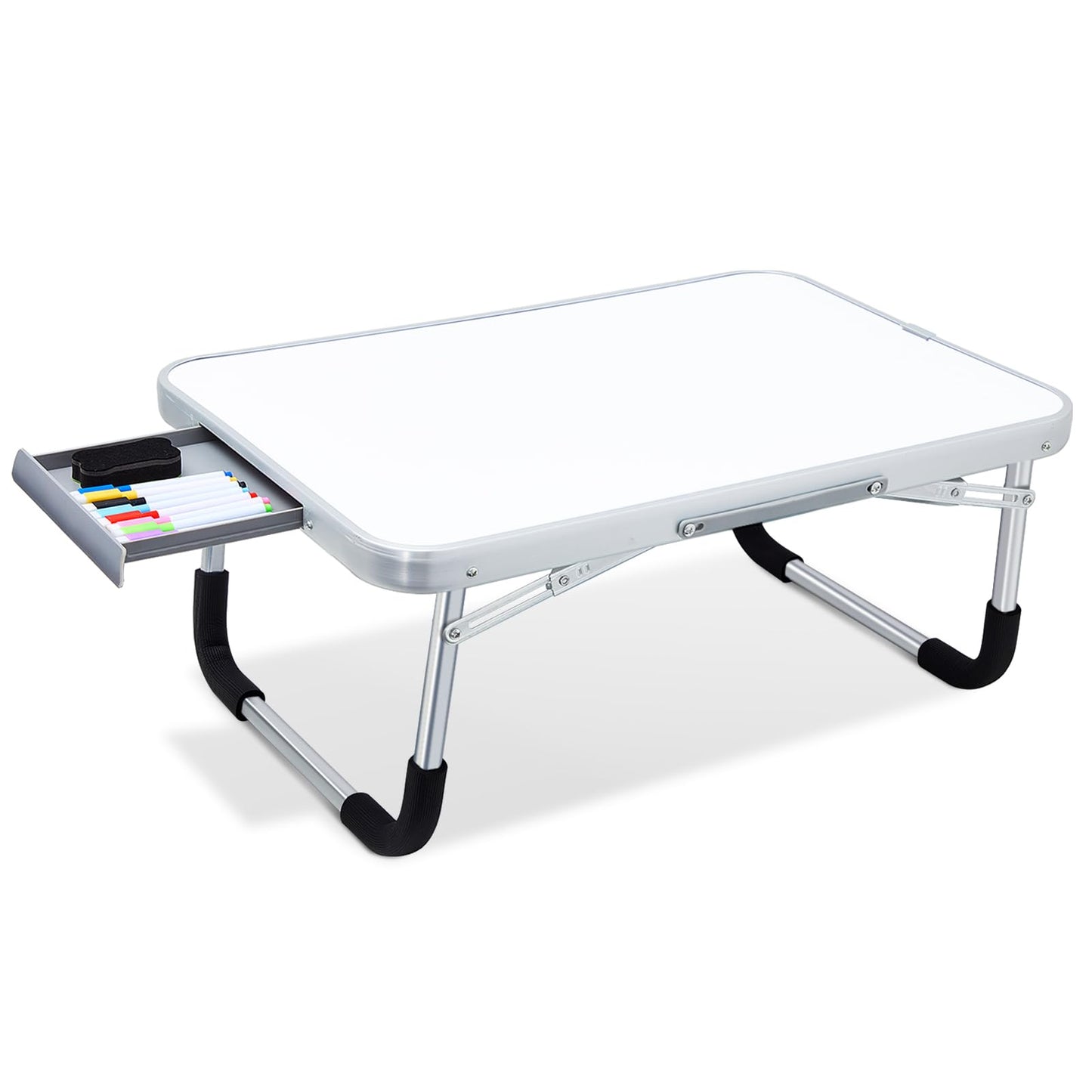 Suzile 1 Pc Portable Lap Desk with Dry Erase Board, Foldable Bed Tray Table with Storage Drawer, Markers & Eraser, Whiteboard Writing Surface for Couch, Sofa, Drawing, Writing, Home Office