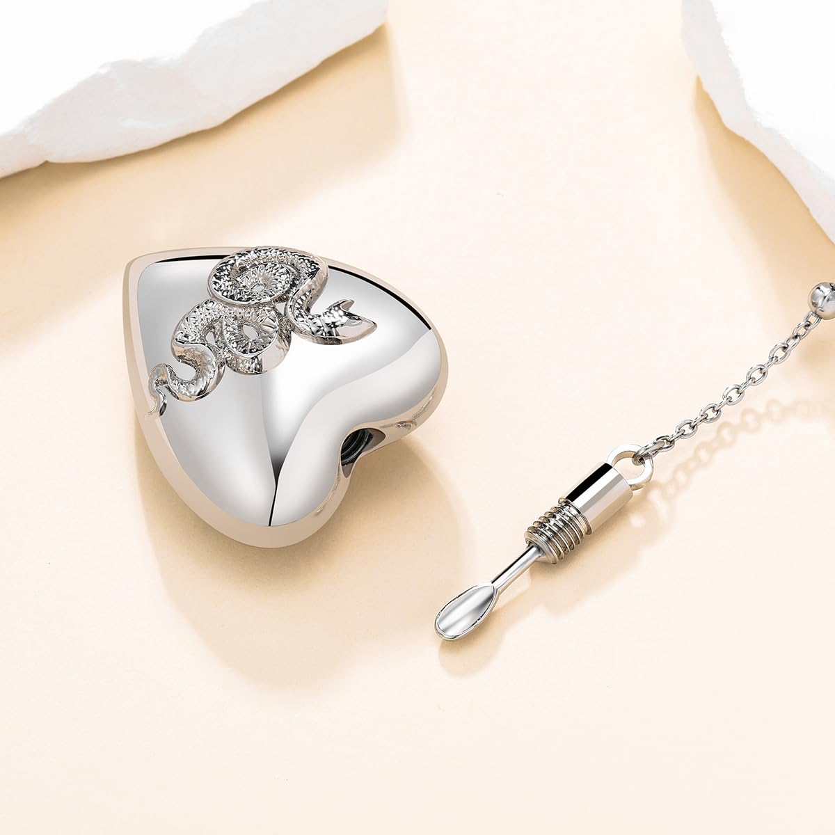 Heart Serpent Pendant Necklace Silver Stash Necklace With Spoon Solid Silver Plated Necklaces Jewelry Gift for Women