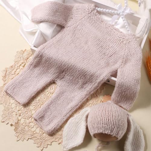 Newborn Baby Photo Shoot Props Girl Boy Crochet Knit Hat Costume Stripe Hat Pants Overalls Photography Props - color: Gray a