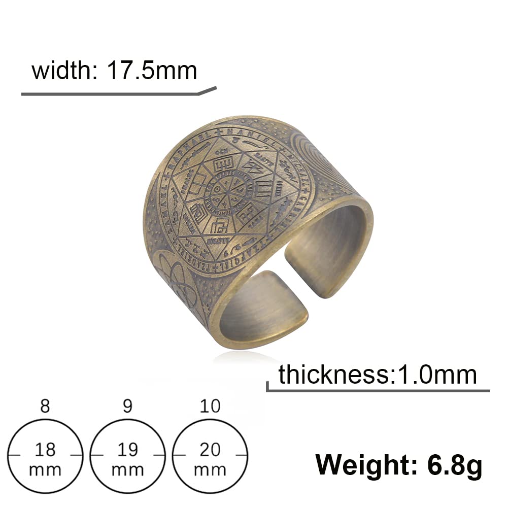 Amaxer Seven Archangels Ring for Men Copper The Seal Of Solomon Tetragrammaton Archangels Protection Ring Statement Band for Men Women (20mm-bronze)