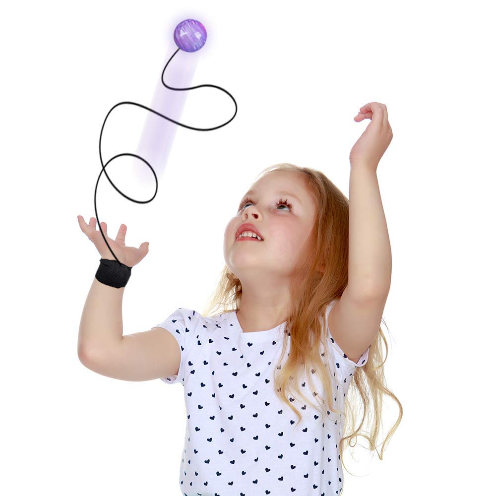 ArtCreativity Light Up Orbit Wrist Balls, Set of 4, Light up Balls with Flashing Lights and Elastic String, Orbit Ball Toy Glow in the Dark, Glow Toys Easter Party Favors for Kids Ages 3+