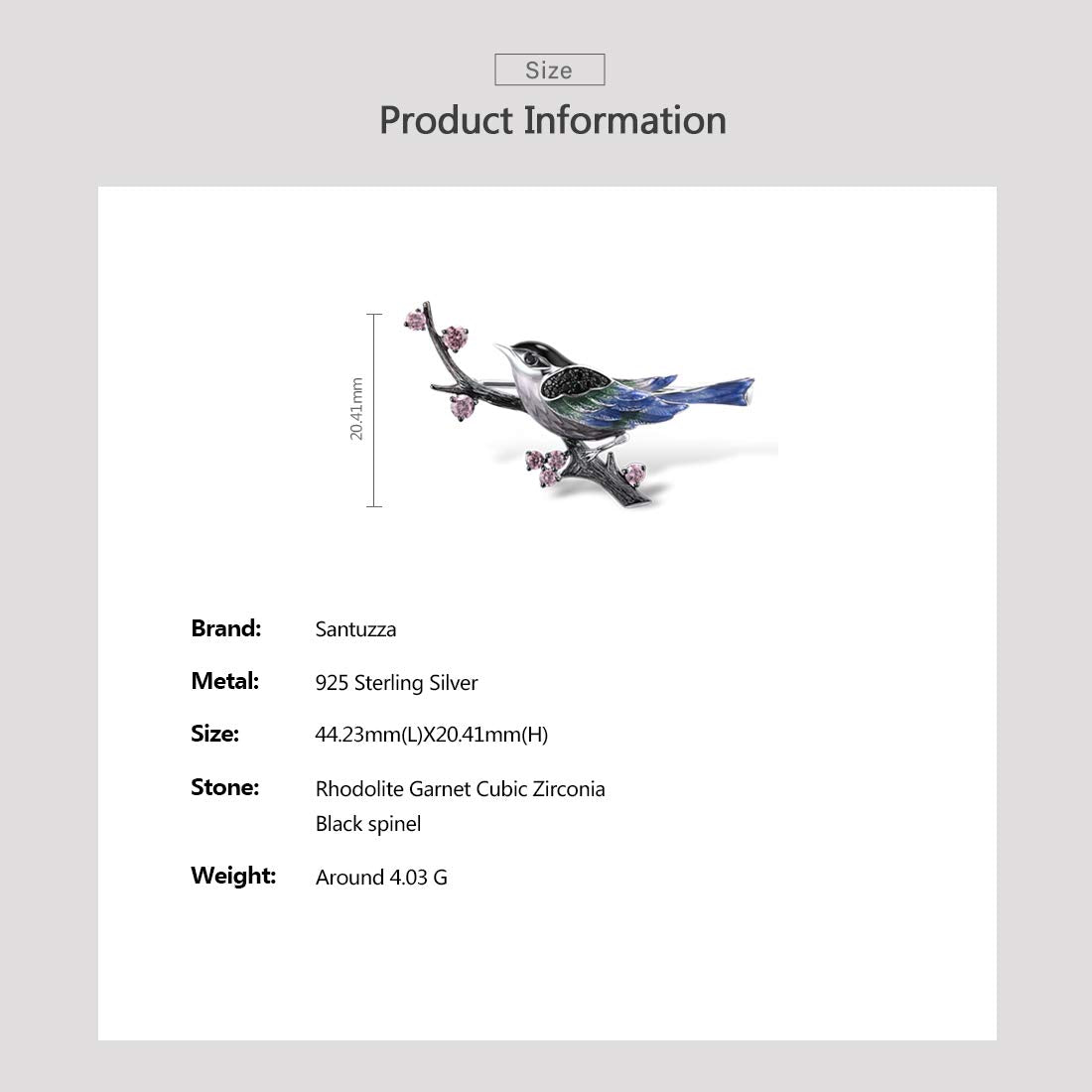 Santuzza Magpie Brooch 925 Sterling Silver Enamel Bird Black Spinel Brooches Pin for Women