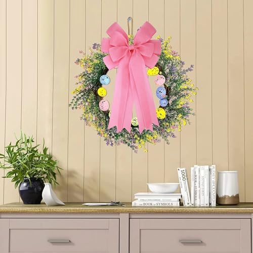 Meseey 2 Pcs 20 x 10 Inch Large Pink Burlap Bows, Wired Edge Premade Burlap Bows for Wreaths, Front Door Decor, Easter Decorations, Tree Topper, Gift Wrapping, Wedding and Baby Shower Decor