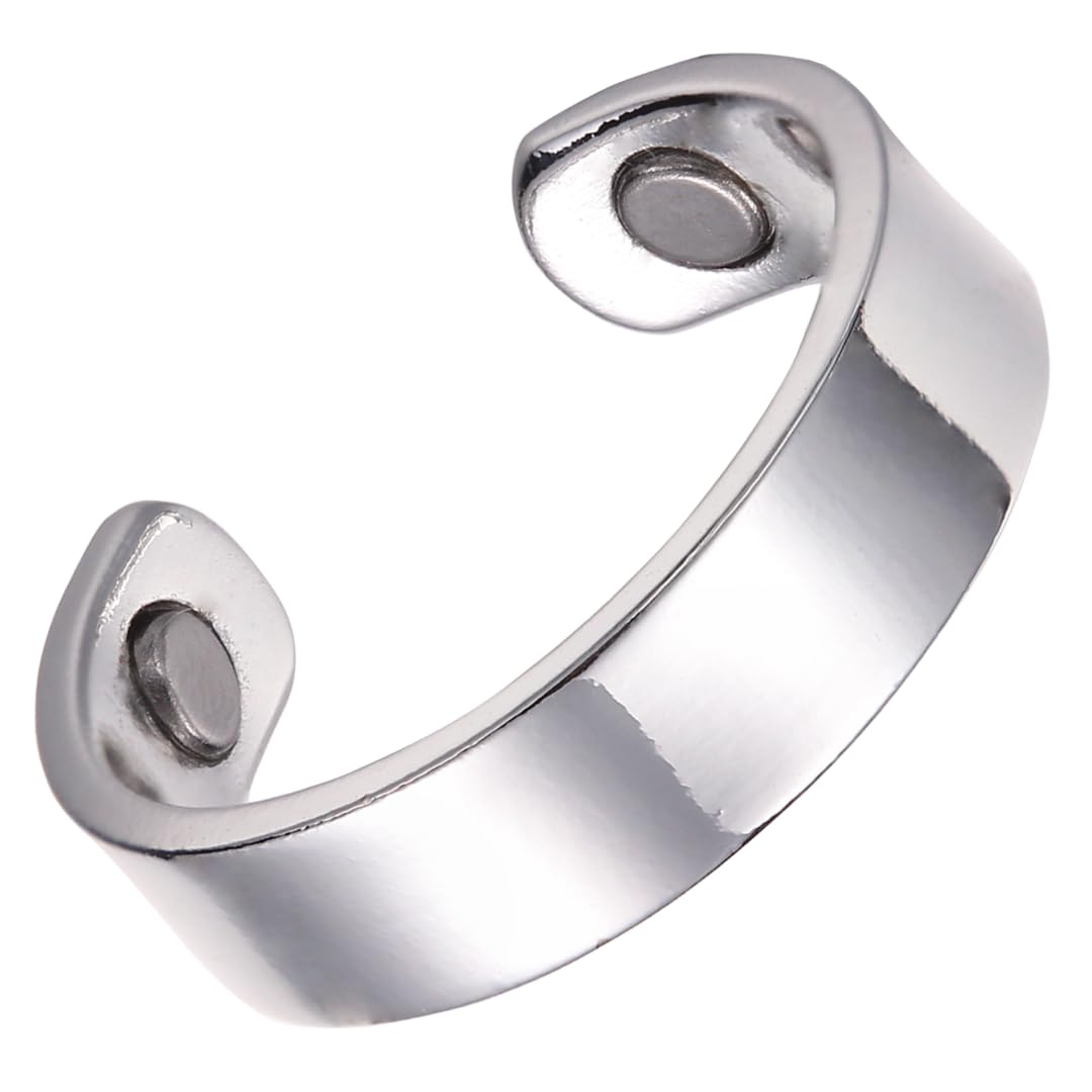 Earth Therapy - Elegant Women or Men's Ring Band in Polished Silver | Magnetic Therapy Ring