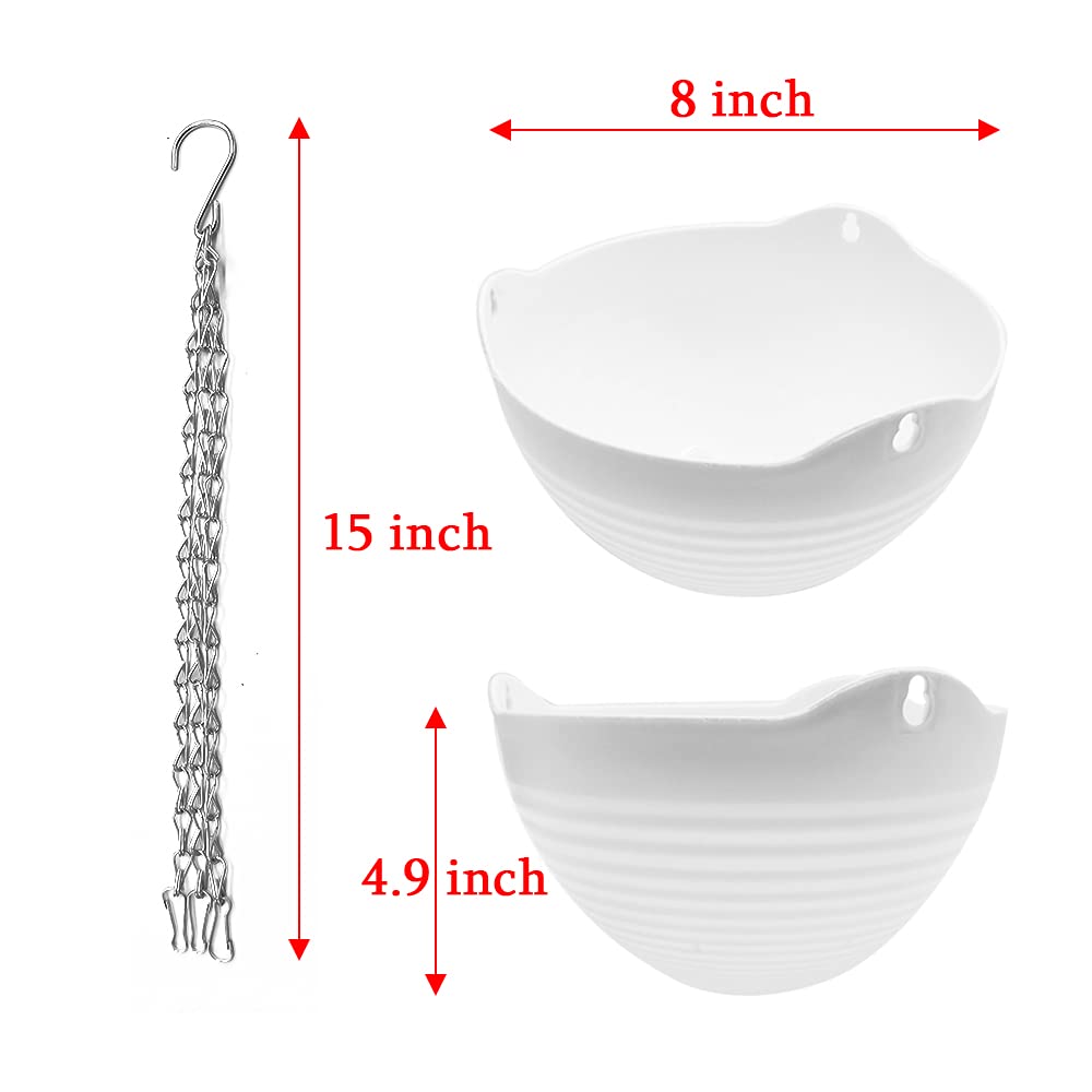 4 Pack 8 inch Hanging Planter Pots,Self-Watering Round Hanging Basket with Water Tray Metal Chain,Succulent Flower Plant Pot Container for Indoor Outdoor Garden Balcony Wall Decor,White
