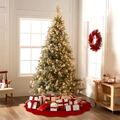 WBHome Christmas Tree Skirt, 48 inch Cable Knit Knitted Thick Rustic Holiday Decoration, Christmas Red