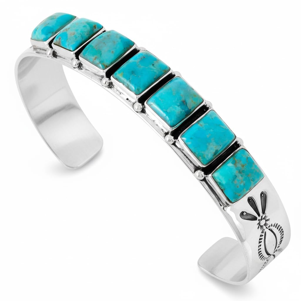 Turquoise Bracelet Sterling Silver 925 Genuine Gemstones Cuff