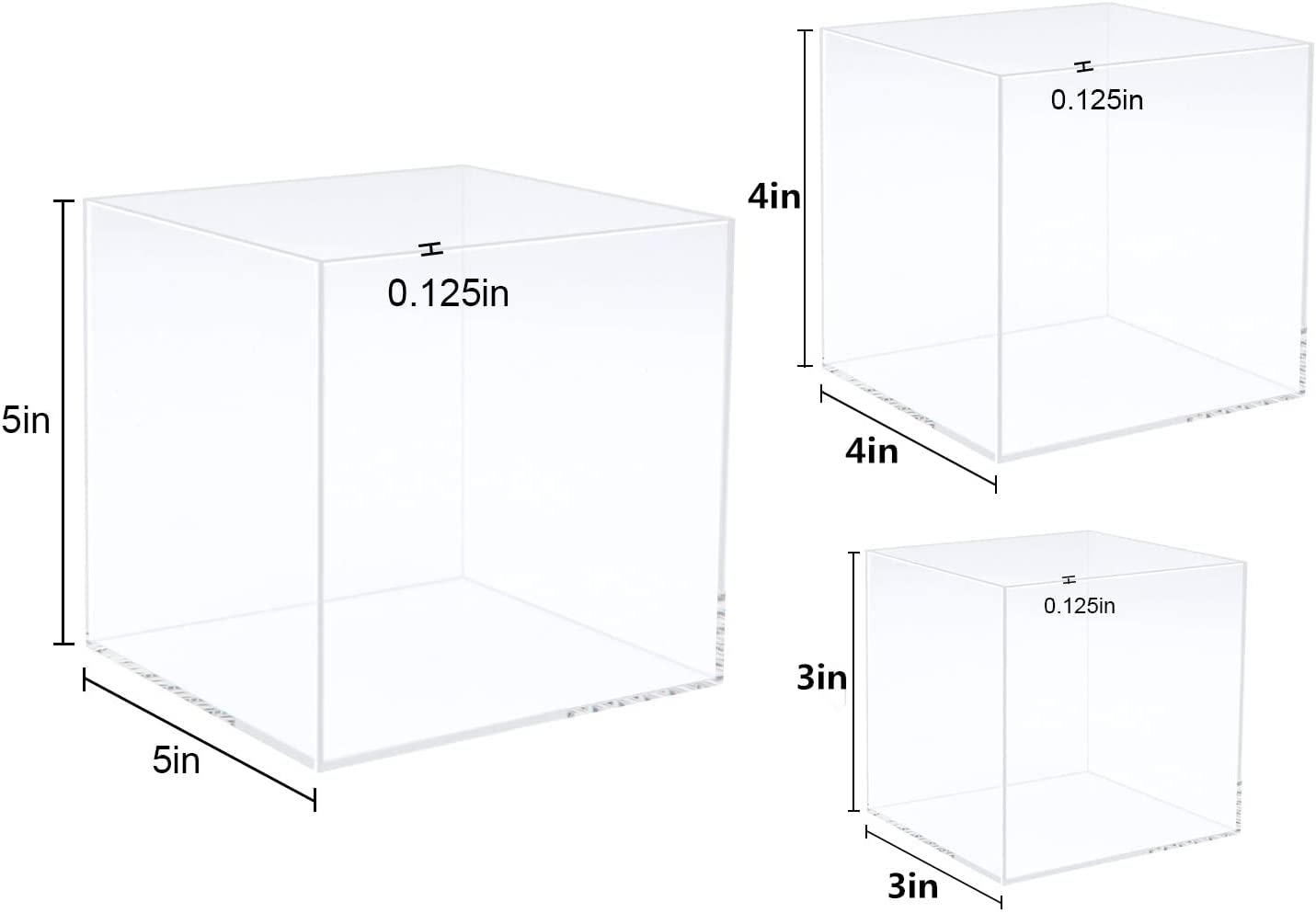 Clisela 3pcs Acrylic Cube Display Stands Box Risers with Hollow Bottoms, Food Risers for Buffet Table, Decorative Display Stand Shelf for Dessert Collectibles Jewelry Figures Show - Clear 3" 4" 5"