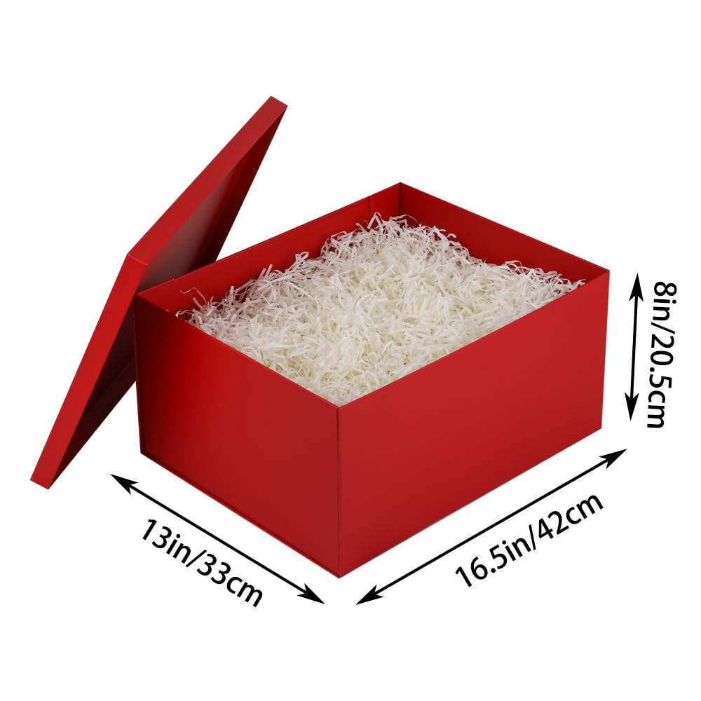 UoeRing 1Pcs Red Extra Large gift box with lids 16.5×13×8 Inches gift boxes for presents,Birthday Box (include Ribbon, Paper Shred Filler Gift Card & Envelopes)