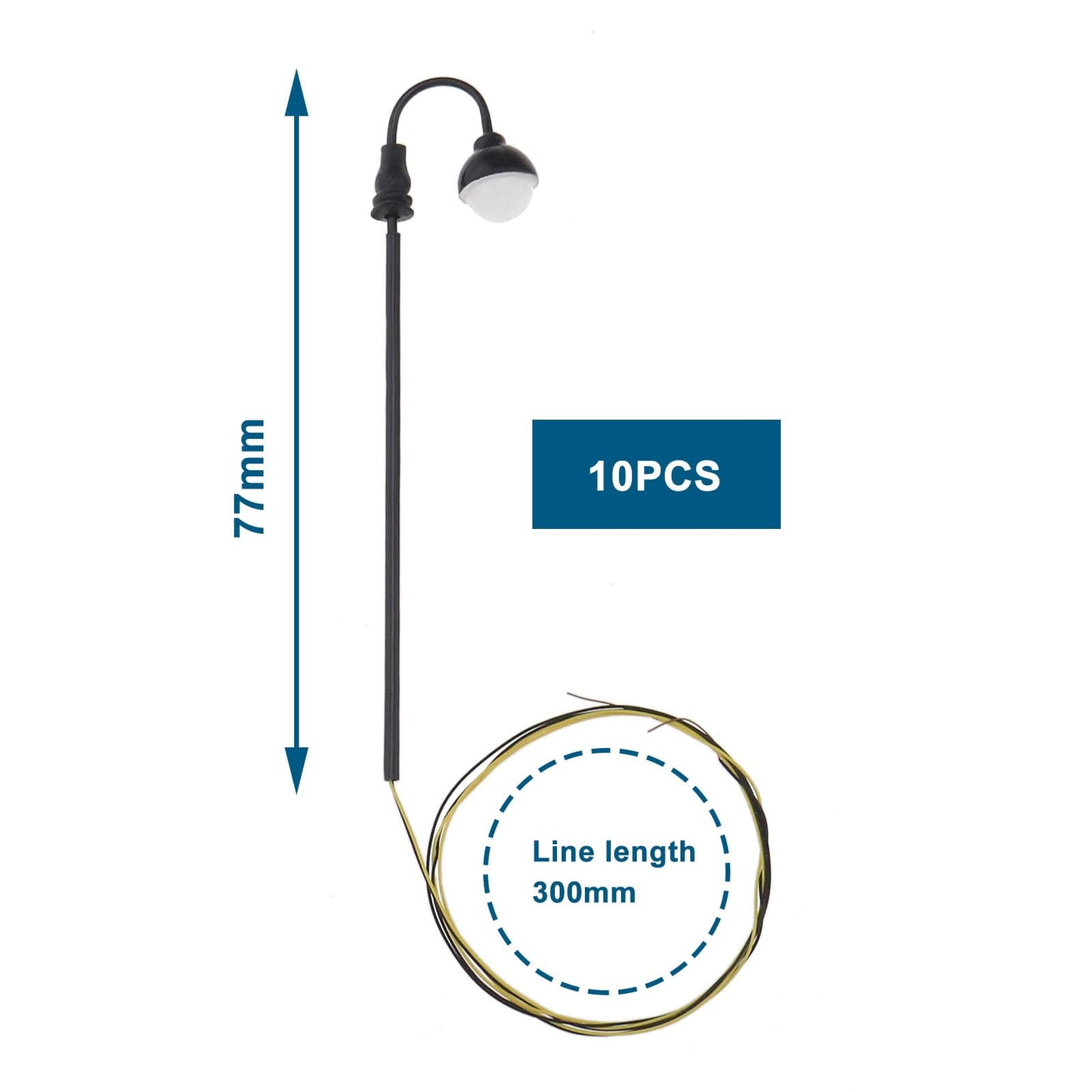 ECSiNG 10pcs 1:100 Railway Train Model Lamp Column LED Track Street Light 3V 77mm Compatible with HO Scale Compatible with OO Scale, Warm White Light