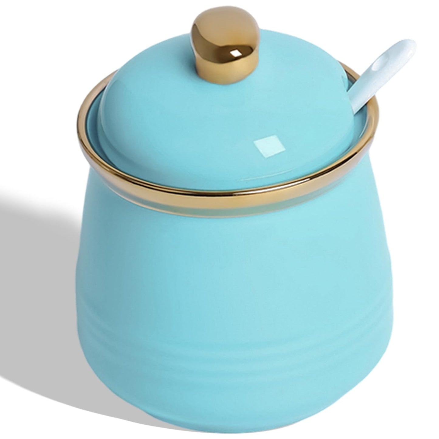 HAOTOP 12oz Sugar Bowl with Lid and Spoon,Simple Ceramic Sugar Jar Sugar Container Sugar Dispenser Coffee Bar Accessories, Modern Kitchen Countertop Canisters, Turquoise