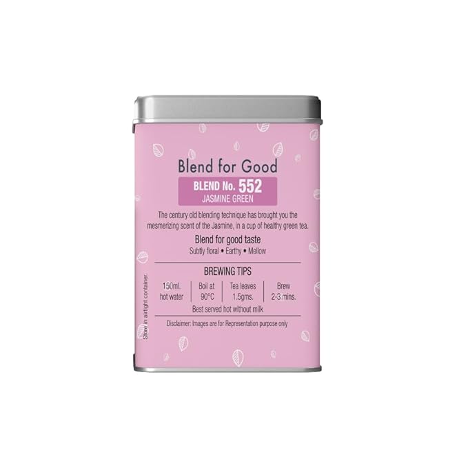 Goodwyn Jasmine Green Tea Loose Leaf –50 Cups (100g / 3.5 oz) | Herbal Jasmine Flower Infused Green Tea | Delicate Floral Aroma, Low Caffeine, Sugar-Free | Premium Reusable Tin Perfect for Gifting, Indian Origin Chai