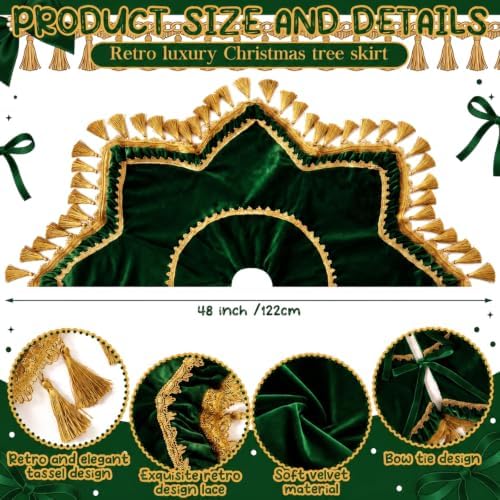 Roowest 48 Inch Dark Green Christmas Tree Skirt Velvet, Octagon