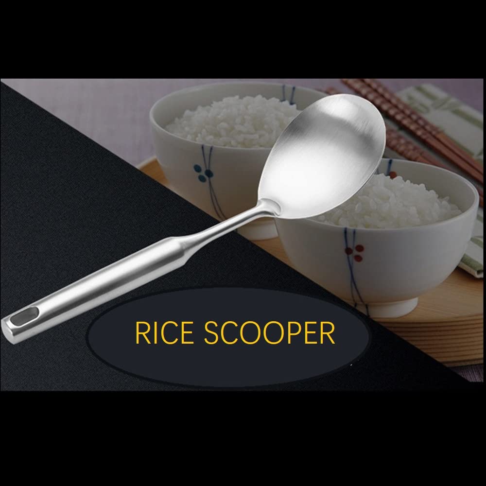A · HOUSEWARE Rice Scooper Spoon Stainless Steel Paddle Serving Spatula Ladle Cooking Utensil for Restaurant and Home Kitchen Heat Proof Handle Durable 11.6 Inches