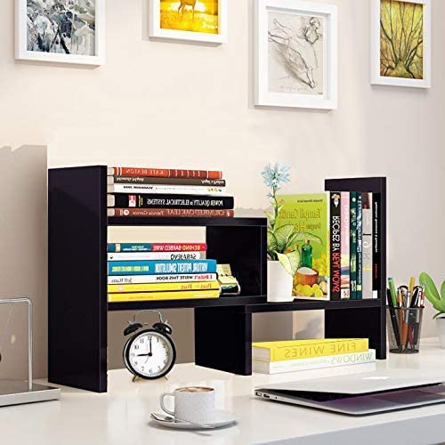 Sorfity Desktop Bookshelf Desk Storage Organizer Adjustable Wood Desktop Display Shelf Rack Counter Office Storage Rack Top Bookcase - Free Style Display Natural Stand Office Supplies Desk Organizer