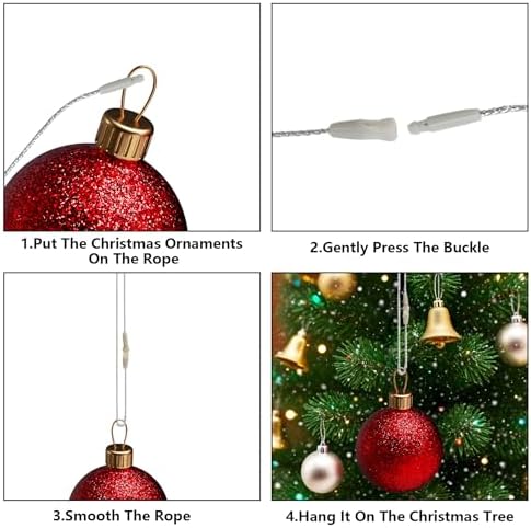 800 Pcs Christmas Ornament String, 7.87" Ornament Hanger Hooks w/Snap,Easy and Fast Locking Fastener Hanging Decoration Ropes for Christmas Tree Holiday Party(Silver)