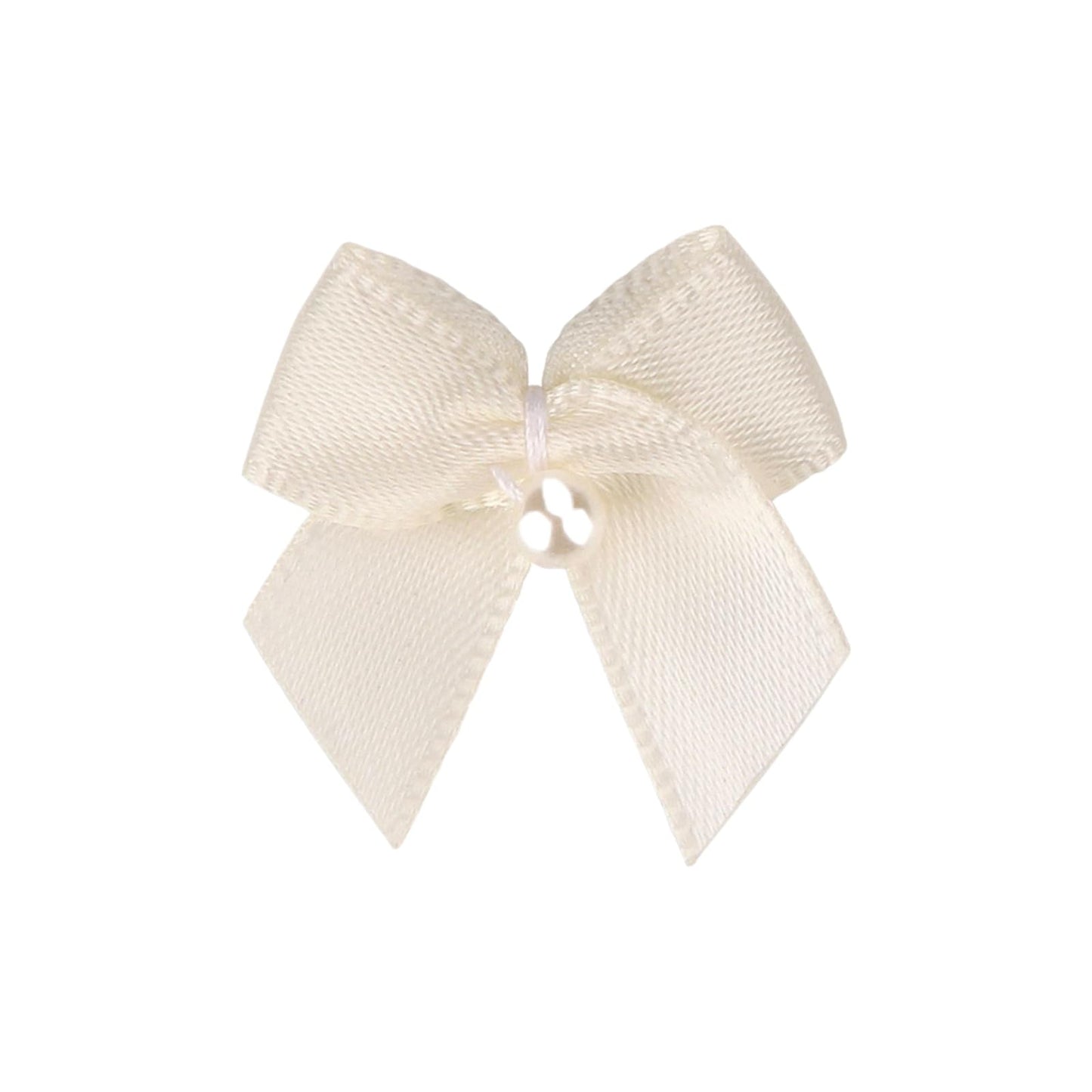 Meseey 60Pcs 2 Inch Mini Ivory Satin Ribbon Bows with Pearl, Pre-Tied Soft Cream Flower Appliques for Sewing, Scrapbooking, Wedding, Baptism, Gift Wrapping & DIY Crafts