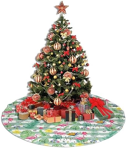 Pink Flamingo Christmas Tree Skirt 36" Rustic Decorations Farmhouse Xmas Small Tree Skirt,Red Green Funny Indoor House Decoration New Year Holiday Party Home Decor