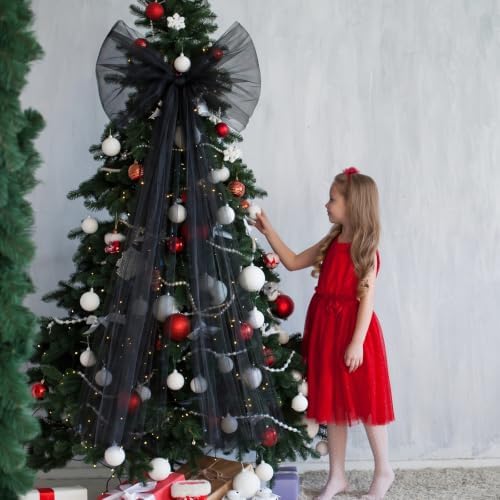 Soulchen 49 Inch Christmas Tree Topper Bow Large Tulle Ribbon,Black