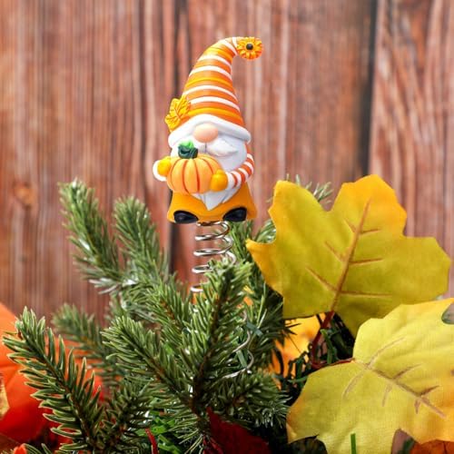 Gejoy Fall Gnome Miniature Tree Topper 5.1 Inches Mini Resin Gnome Ornaments with Pumpkin Maple Leaf Tree Top Decorations for Fall Harvest Autumn Thanksgiving Holiday Party Supplies Home Decor Gifts