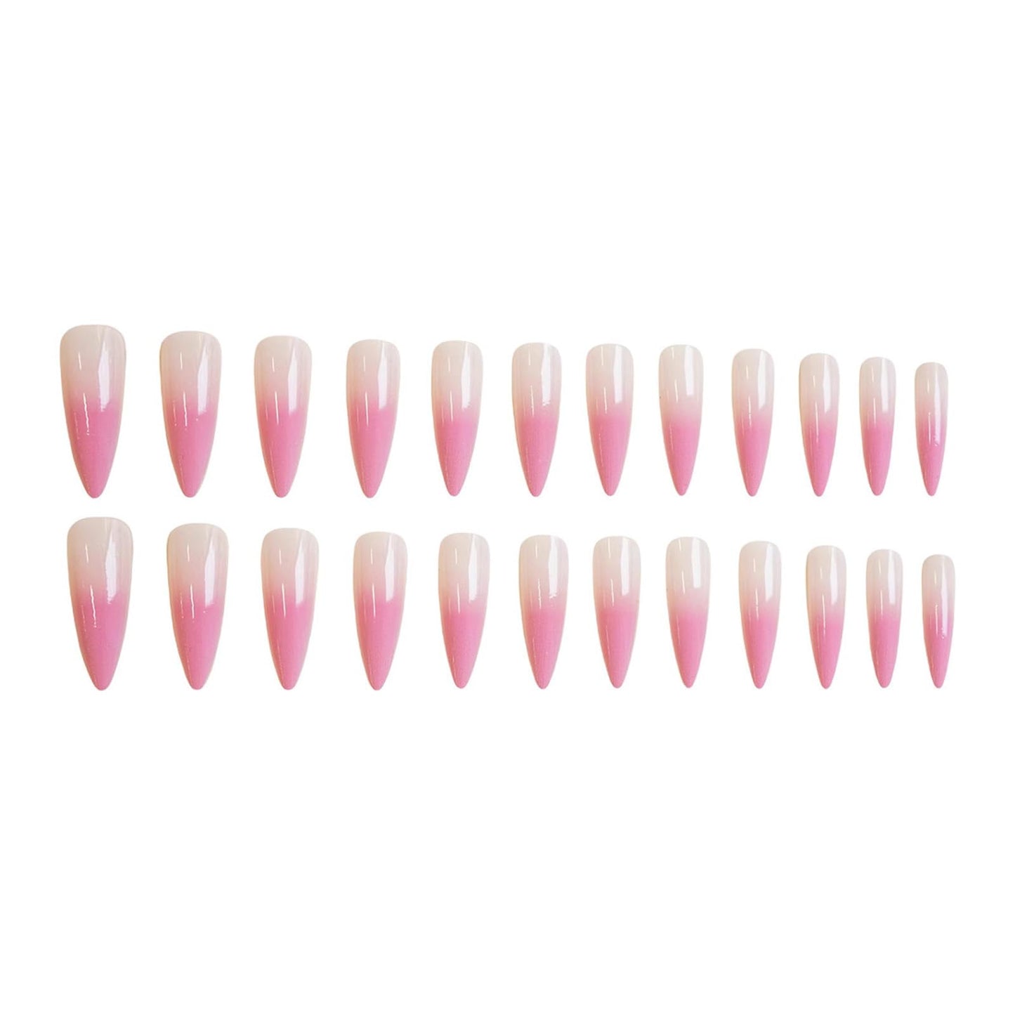 SINHOT Stiletto Press on Nails Long Fake Nails Glossy Glue on Nails Pink White Ombre Acrylic Nail Almond Artificial Nail Stick on False Nail with Design 24 pcs
