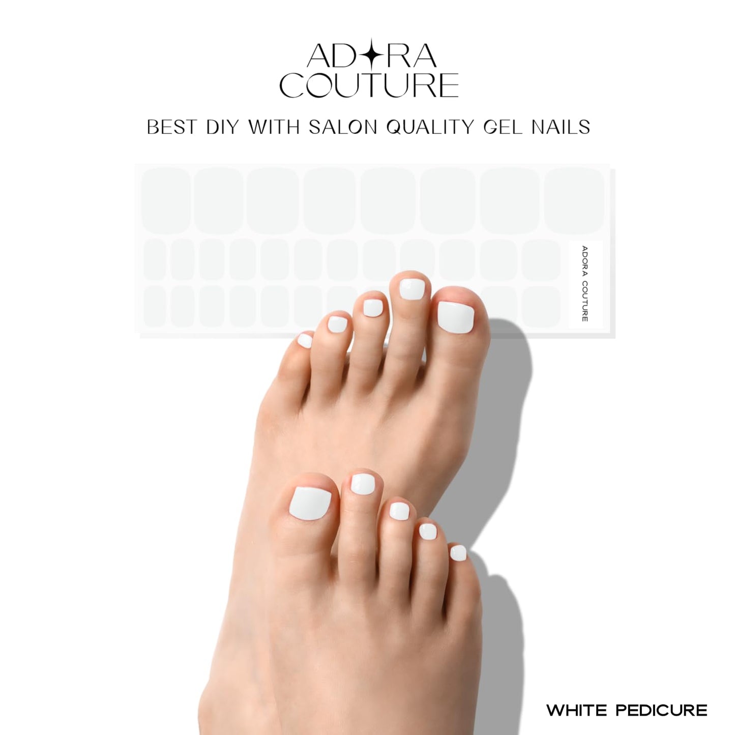 Semi Cured Gel Nail Strips – 32 Pcs Gel Pedicure Stickers - UV Nail Wraps for Toenails, Easy Application, Long Lasting, Salon Quality & UV Light Required - White P