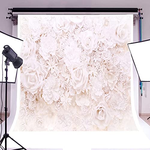 AOFOTO 8x8ft White Flowers Wall Backdrop Elegant Roses Romantic Wedding Bridal Shower Photography Background Baby Shower Party Valentines Mother's Day Photo Banner Studio Props Wallpaper - size: 8x8ft