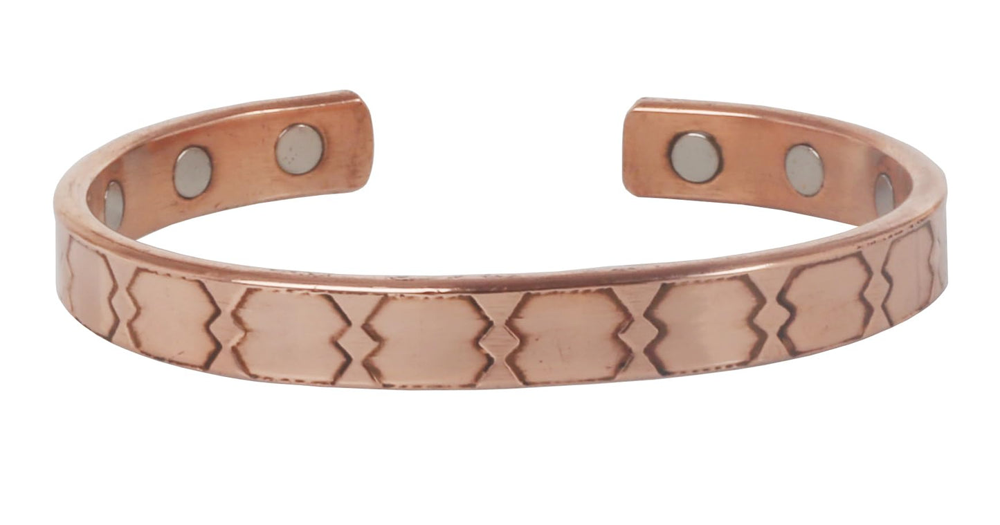 Touchstone Handcrafted My Skilled Artisans Geometric Hand Forged With Solid High Gauge Pure Copper Magnetic Bracelet In Natural Tone For Women And Men.