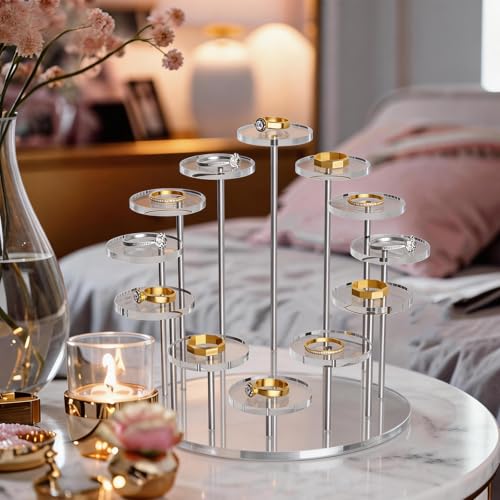 Round Acrylic Display Riser Stands, 12 Tier Jewelry Display Stands for Rings Earrings Mini Figurines 1 Pack(Clear) - color: Clear 12 Tier
