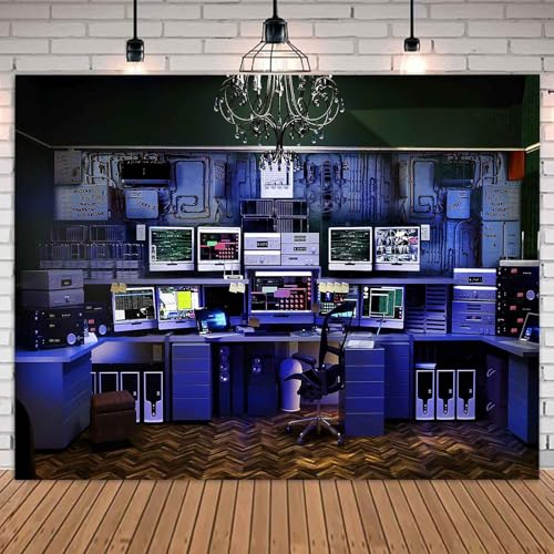 7x5ft Office Backdrop Retro Computer Photo Backdrop Hacker Room Background for Monitoring Room Decorations Photo Booth Props Supplies YUNBDJ557