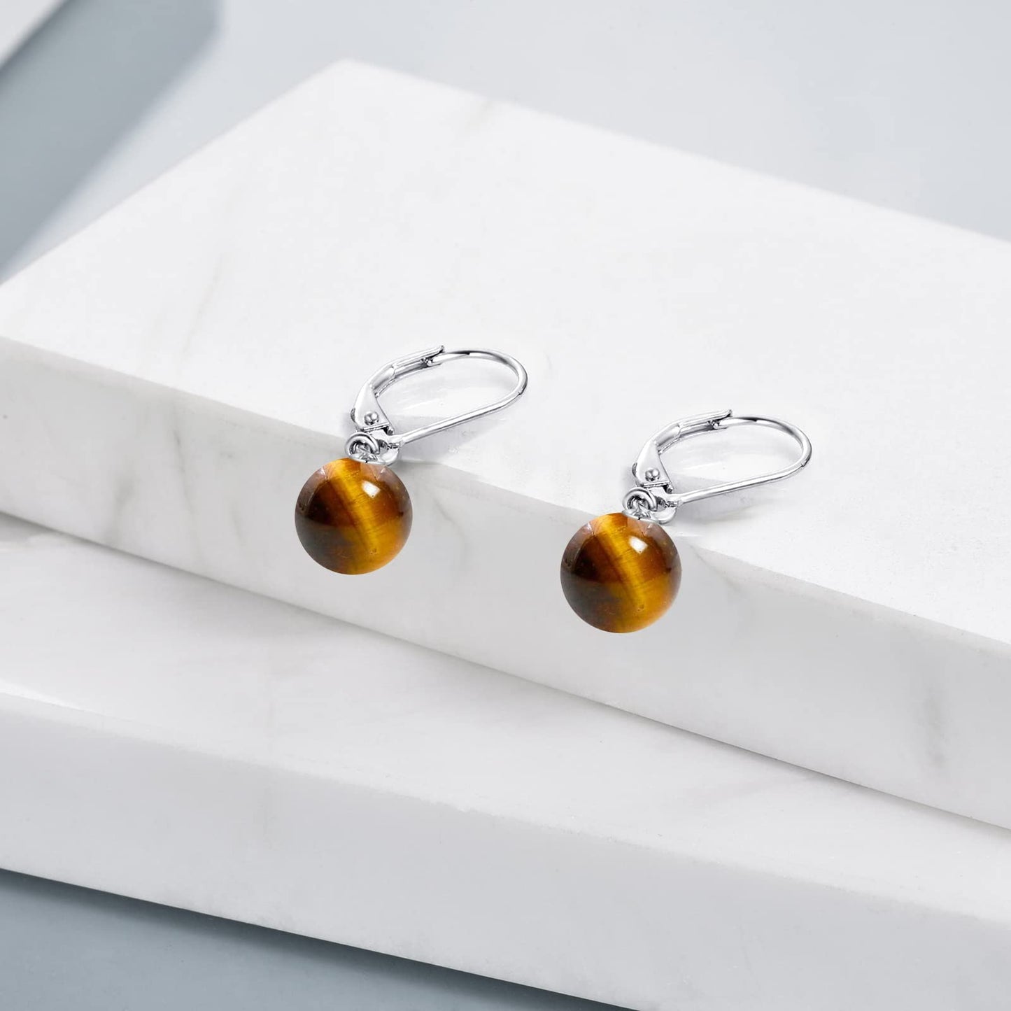 925 Sterling Silver Pearl Leverback Earrings Dangle Drop Jewelry Gifts for Women (Tiger Eye)
