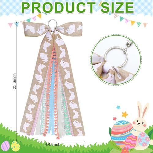 Suncalla 2 Pcs Easter Rabbits Ribbon Bow for Wreath Front Door