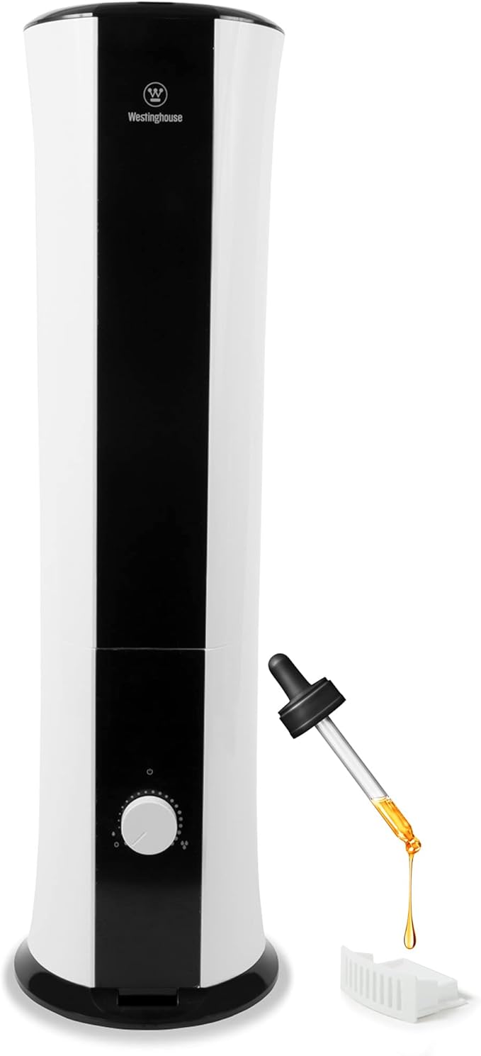 Westinghouse 28-inch Cool Mist Ultrasonic Tower Humidifier, 6L Top Fill Air Humidifier with Essential Oil Diffuser, Adjustable Mist Volume for Large Bedrooms