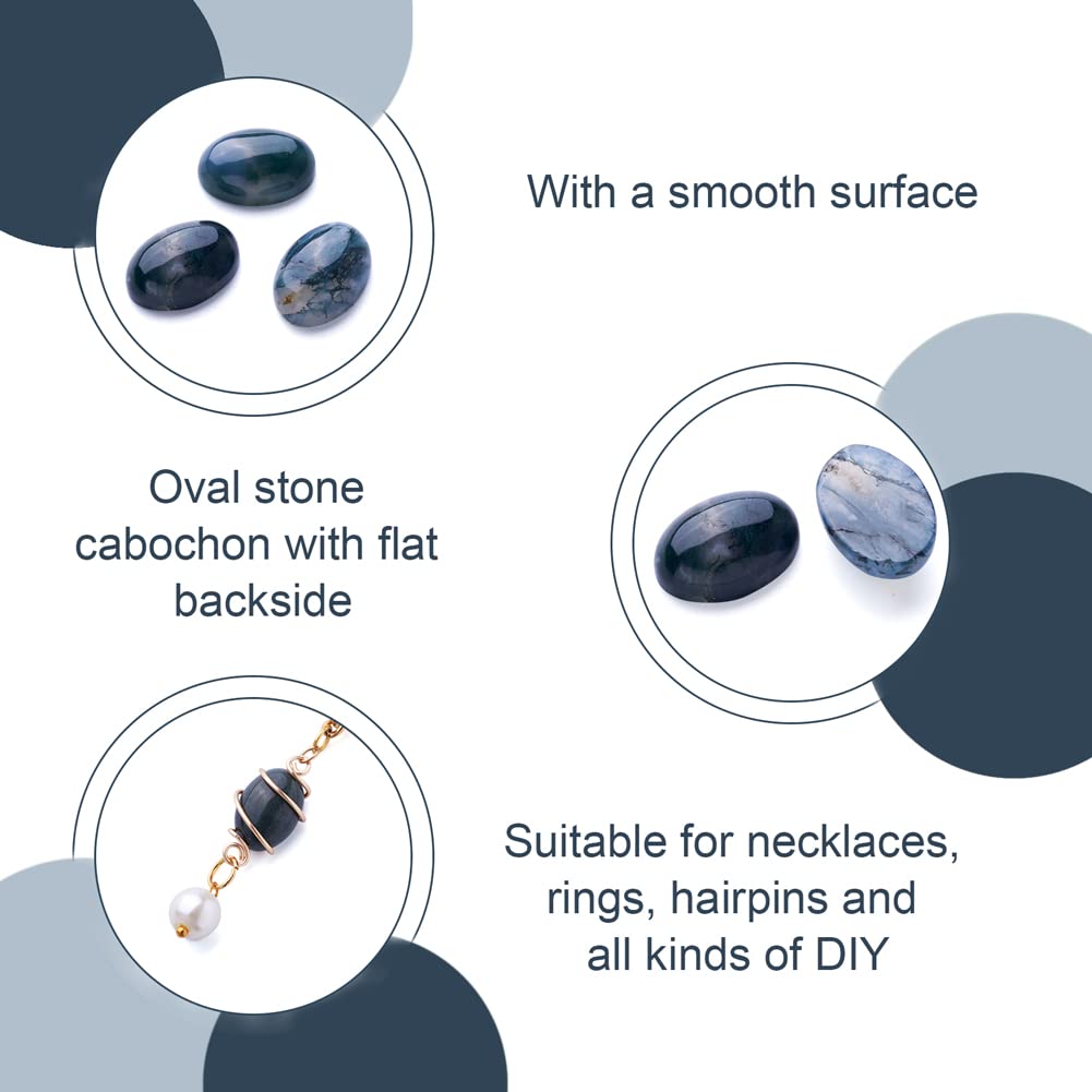 Fashewelry 20Pcs Natural Oval Moss Agate Flat back Gemstone Cabochons 14x10mm Healing Chakra Crystal Stone Bead Cab Covers No Hole for Jewelry Craft Making