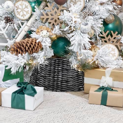 AuldHome Design Wicker Christmas Tree Collar (Black, 29-Inch), Real Wood Basket Weave Large Willow Tree Skirt