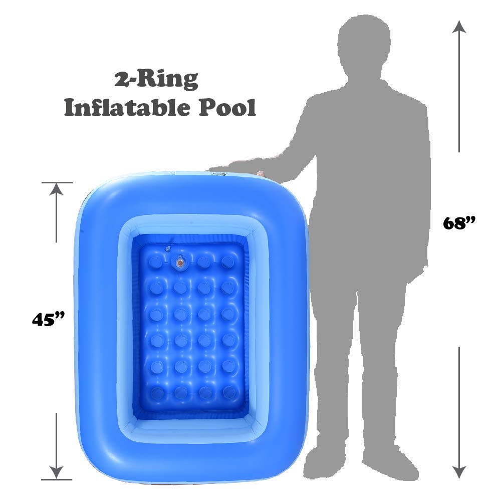 HIWENA Inflatable Kiddie Pool, 45" x 35" X 14" Blue Kids Swimming Pool Summer Water Fun Bathtub with Inflatable Soft Floor