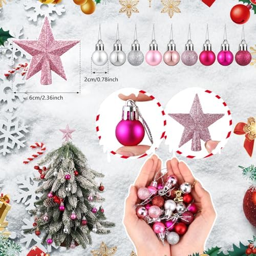 RoundFunny 25 Pcs Mini Christmas Balls Ornaments Set 0.79 Inch Christmas Day Ball Topper Star Tree Hanging Ornaments for Party Decoration(Fresh Colors)