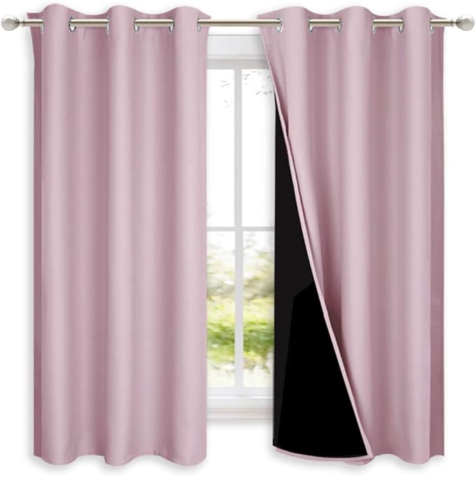 NICETOWN 100% Blackout Curtains 54 inches Long, Lavender Pink, 1 Pair, 42 inches Width Each Panel, 2 Thick Layers Completely Blackout Window Treatment Thermal Insulated Lined Drapes for Small Window