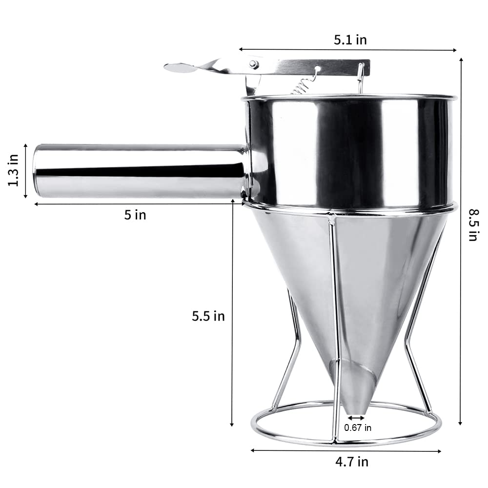 MyLifeUNIT Stainless Steel Pancake Batter Dispenser, Funnel Dispenser with Stand for Takoyaki and Baking