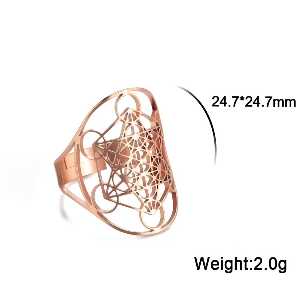 Amaxer Metatron's Cube Ring Archangel Metatron Protection Statement Hollowed Out Womens Stainless Steel Open Band Ring Jewelry