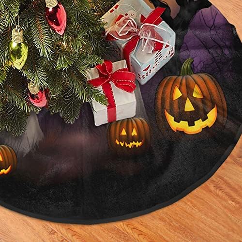 Funny Pumpkin Black Halloween House Moon Christmas Trees Skirts 30", Halloween Xmas Tree Cloth Mats for Festival Present Souvenir