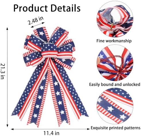 2PCS Large 4th of July Wreath Bows for Independence Day Front Door Decor